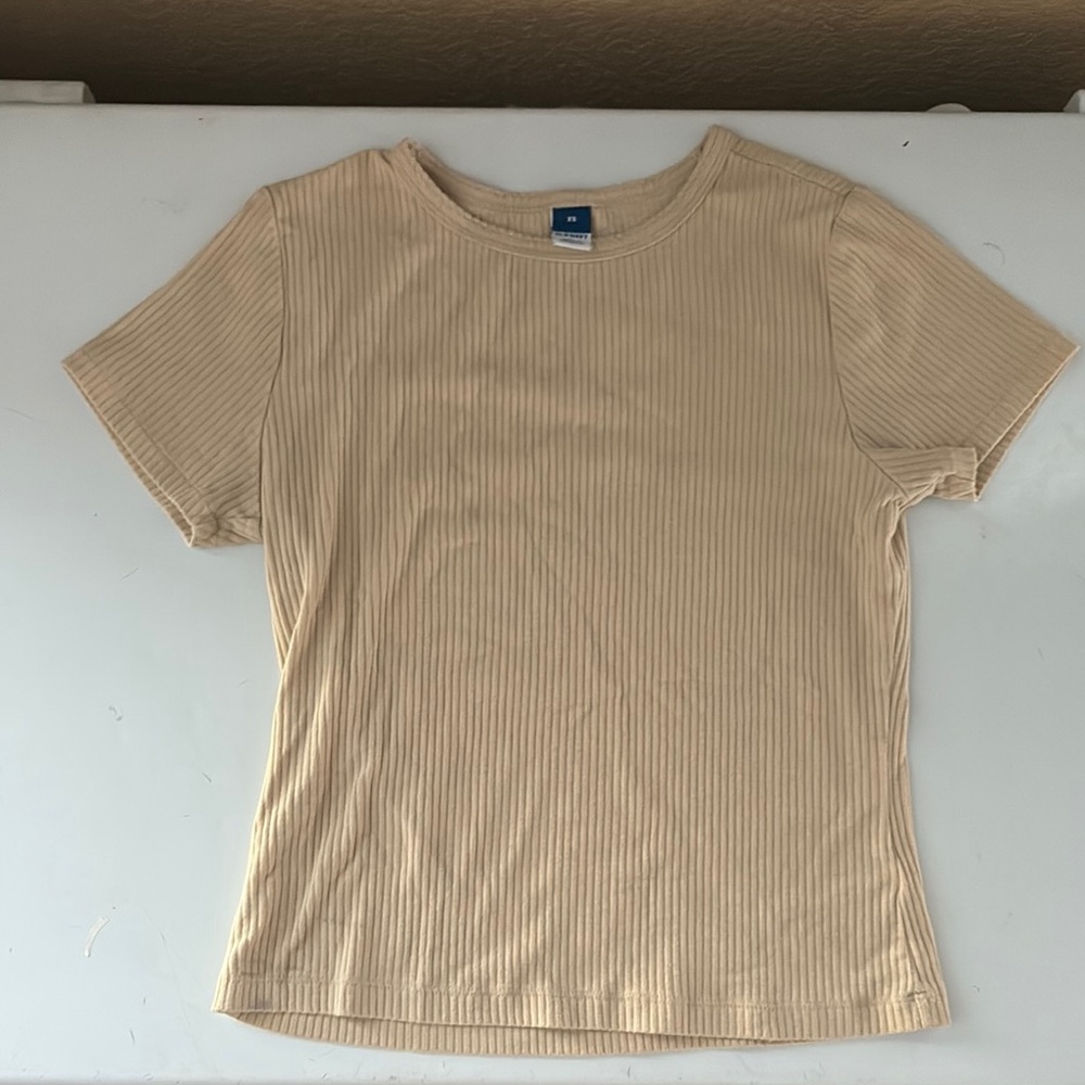 Old Navy Tan Ribbed Fitted T-Shirt